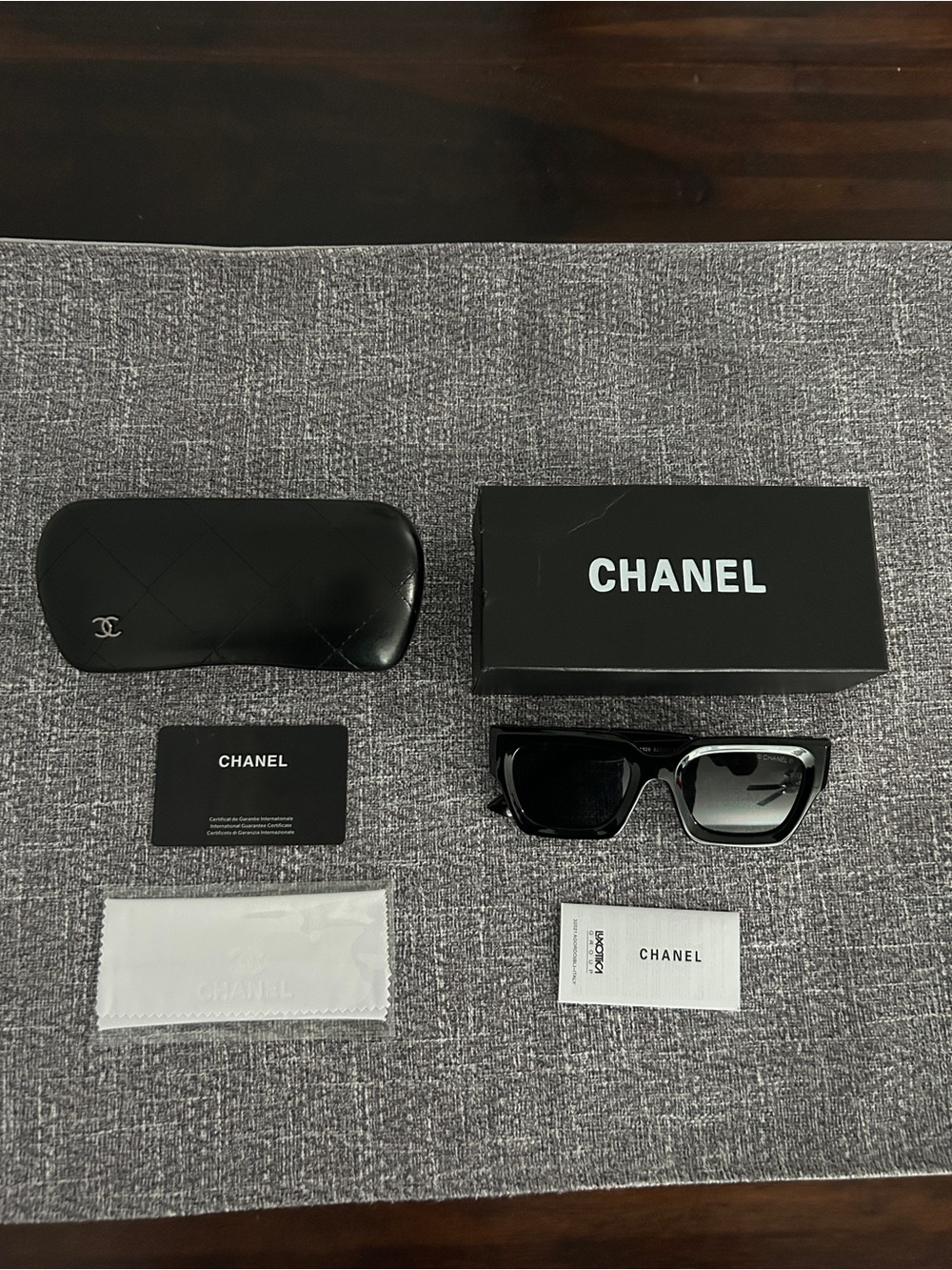 CHANEL Black Square Sunglasses with Gradient Lenses